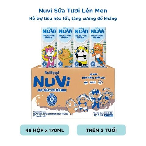  NuVi 100% Sữa Tươi Lên Men Vị Nguyên Bản x hộp 170ml 
