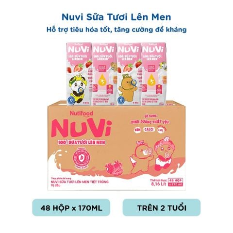  NuVi 100% Sữa Tươi Lên Men Dâu x hộp 170ml 