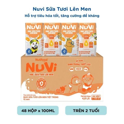 NuVi 100% Sữa Tươi Lên Men Vị Cam x hộp 100ml 
