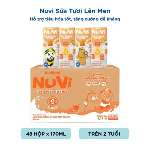  NuVi 100% Sữa Tươi Lên Men Vị Cam x hộp 170ml 