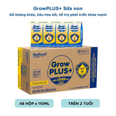  Thùng 48 hộp Sữa bột pha sẵn Nutifood GrowPLUS+ Sữa Non Tăng Đề Kháng 2+ hộp 110ml 