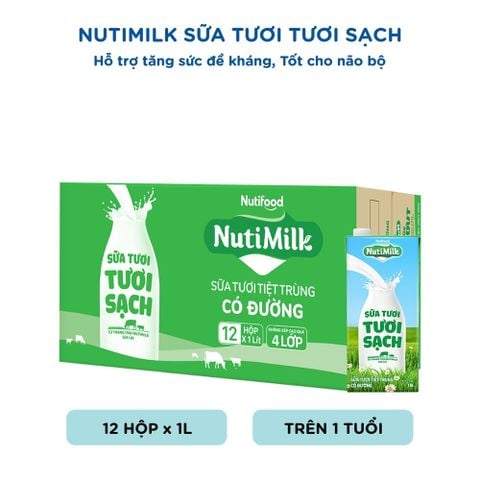  Hộp NutiMilk Sữa tươi Tươi Sạch Có đường Hộp 1L 