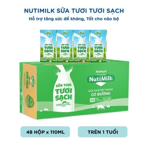  NutiMilk Sữa Tươi Tươi Sạch Có Đường Hộp 110ml 