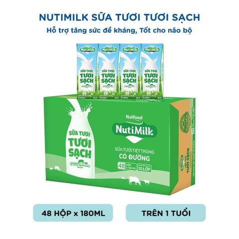 NutiMilk Sữa Tươi Tươi Sạch Có Đường Hộp 180ml 