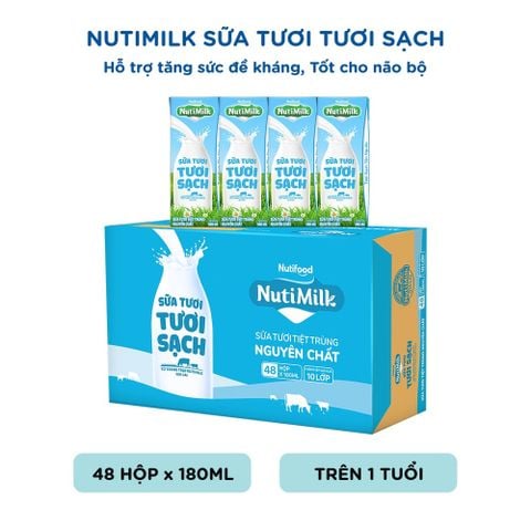 NutiMilk Sữa Tươi Tươi Sạch Không Đường - Hộp 180ml 