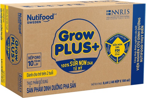  Sữa bột pha sẵn Nutifood GrowPLUS+ Sữa Non 2+ 180ml thùng 48 hộp 