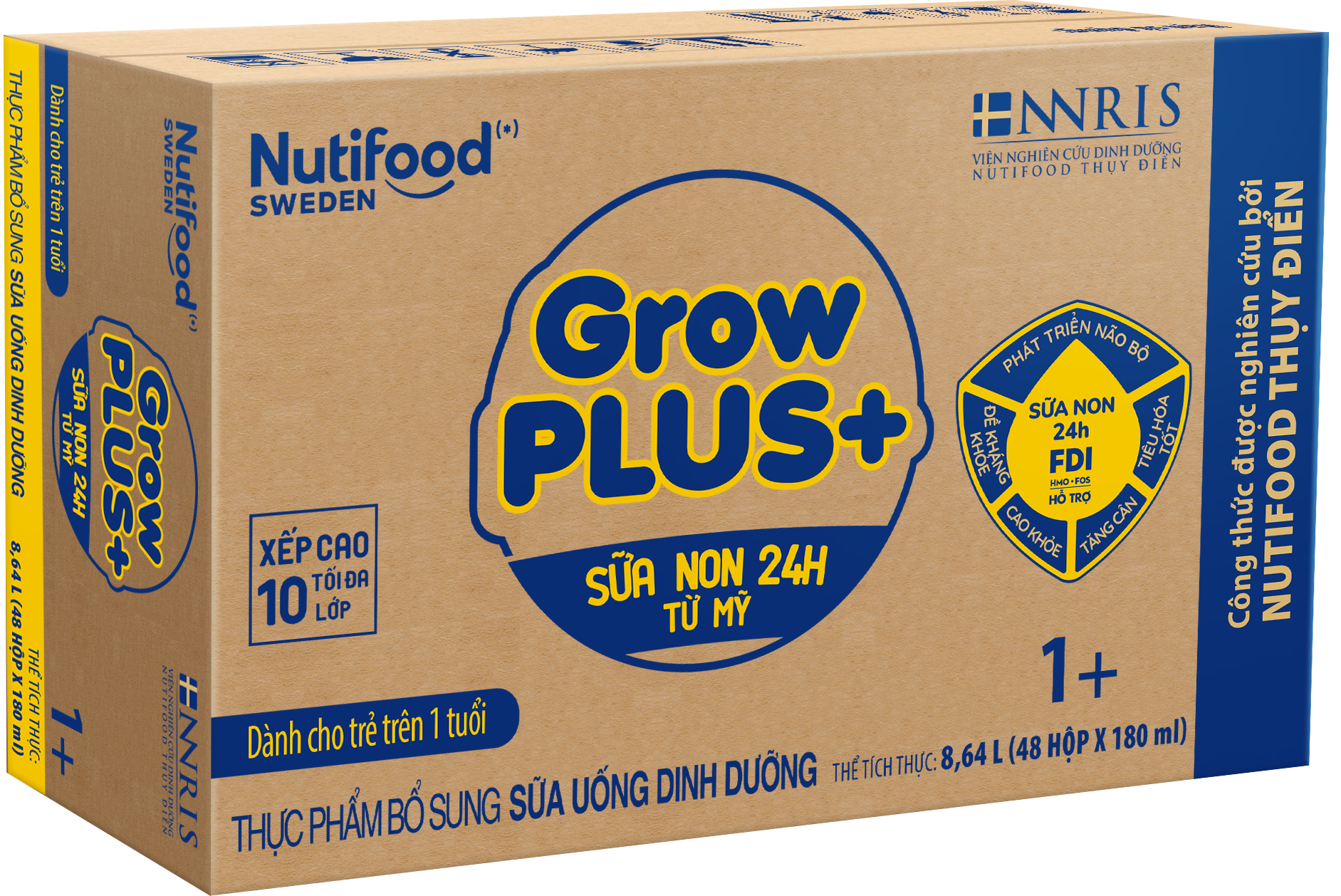  Sữa bột pha sẵn Nutifood GrowPLUS+ Sữa Non 1+ 180ml thùng 48 hộp 