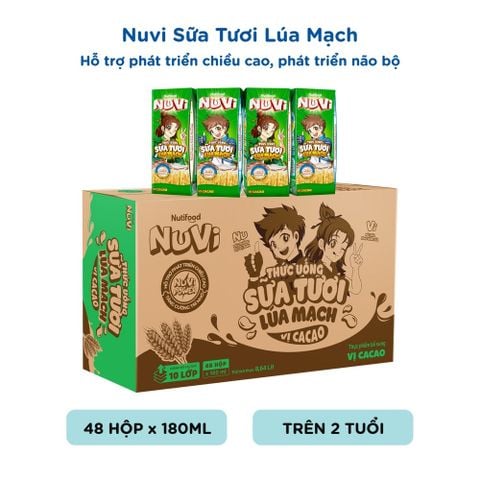  Nuvi Sữa Tươi Lúa Mạch Vị Cacao - Hộp 180ml 