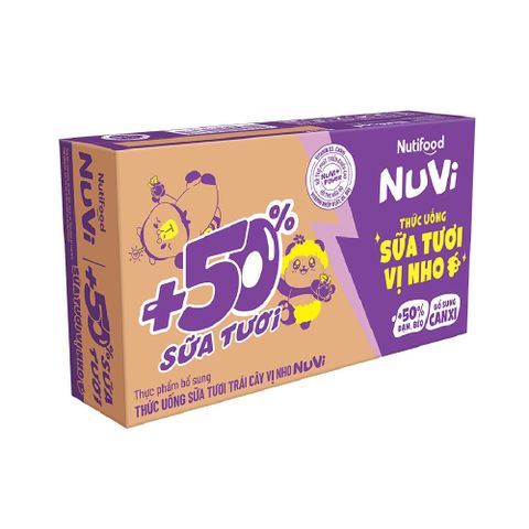  NuVi Thức Uống Sữa Tươi Trái Cây Vị Nho 110ml 