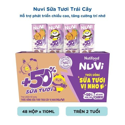  NuVi Thức Uống Sữa Tươi Trái Cây Vị Nho 110ml 