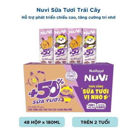  NuVi Thức Uống Sữa Tươi Trái Cây Vị Nho 180ml 