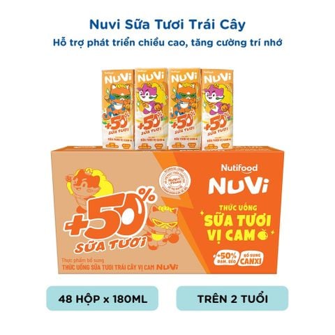  NuVi Thức Uống Sữa Tươi Trái Cây Vị Cam 180ml 