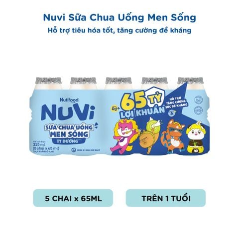  Sữa Chua Uống Men Sống Nuvi Ít Đường Chai 65ml 