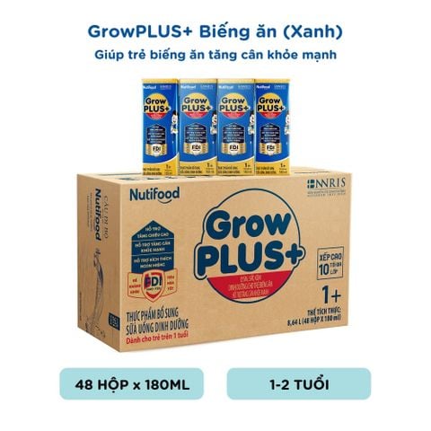  Sữa Bột Pha Sẵn 1+ Nutifood GrowPLUS+ Biếng ăn (XANH) - Tăng cân khỏe mạnh 180ml thùng 48 hộp - LIVE GP+ 