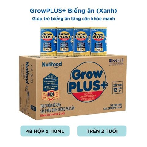  Sữa Bột Pha Sẵn 2+ Nutifood GrowPLUS+ Biếng ăn (XANH) - Tăng cân khỏe mạnh 110ml thùng 48 hộp - LIVE GP+ 