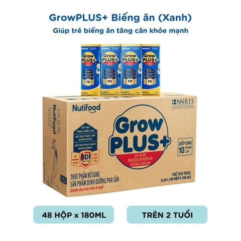  Sữa Bột Pha Sẵn 2+ Nutifood GrowPLUS+ Biếng ăn (XANH) - Tăng cân khỏe mạnh 180ml thùng 48 hộp - LIVE GP+ 