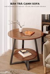 Bàn trà tròn 2 tầng đen óc chó GM206