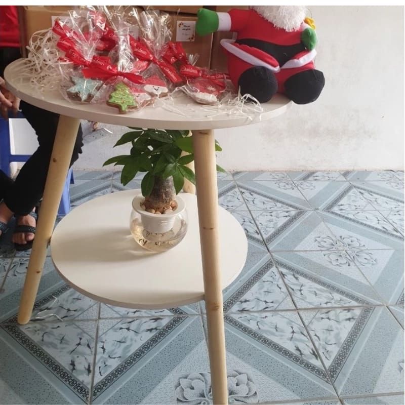 Bàn Trà Tròn Chân Gỗ 2 Tầng GP54