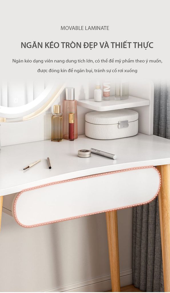 Combo bàn trang điểm GP201.01 trắng và ghế GP138.01 trắng