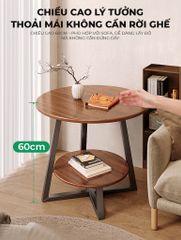 Bàn trà tròn 2 tầng đen óc chó GM206