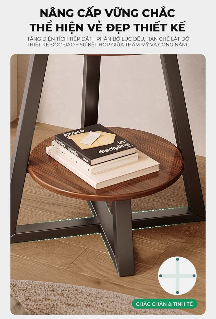 Bàn trà tròn 2 tầng đen óc chó GM206