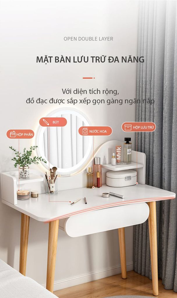 Combo bàn trang điểm GP201.01 trắng và ghế GP138.01 trắng