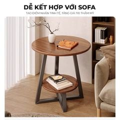 Bàn trà tròn 2 tầng đen óc chó GM206