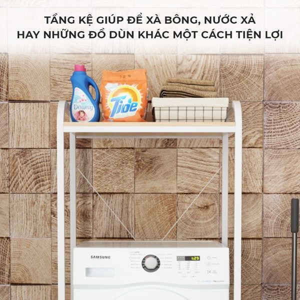 Kệ máy giặt ( khung trắng-vân gỗ 15ly) GM115