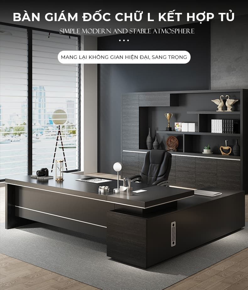Bàn lãnh đạo màu óc chó có kèm tủ đa năng - GDN1A