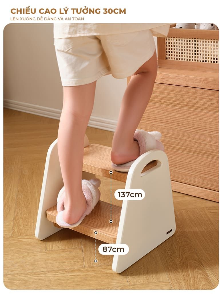 Ghế bậc thang trẻ em trắng vân gỗ - GP378