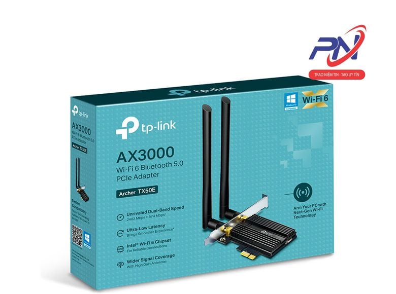  Card mạng không dây PCIe TP-Link Archer TX50E (Bluetooth 5.0 Wi-Fi 6 AX3000) 