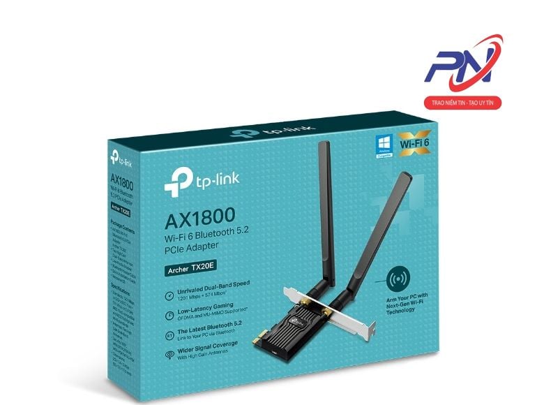  Cạc mạng không dây TP-Link PCI-E Archer TX20E (Chuẩn AX/ AX1800Mbps/ 2 Ăng-ten ngoài/ Bluetooth) 