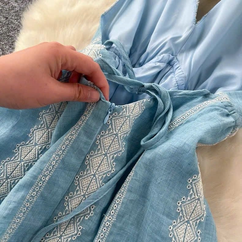 Đầm Vintage Xanh 2 dây - Bluebell