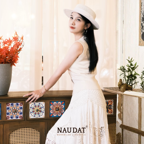 Chân váy xô ren boho