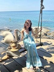 Đầm Vintage Xanh 2 dây - Bluebell