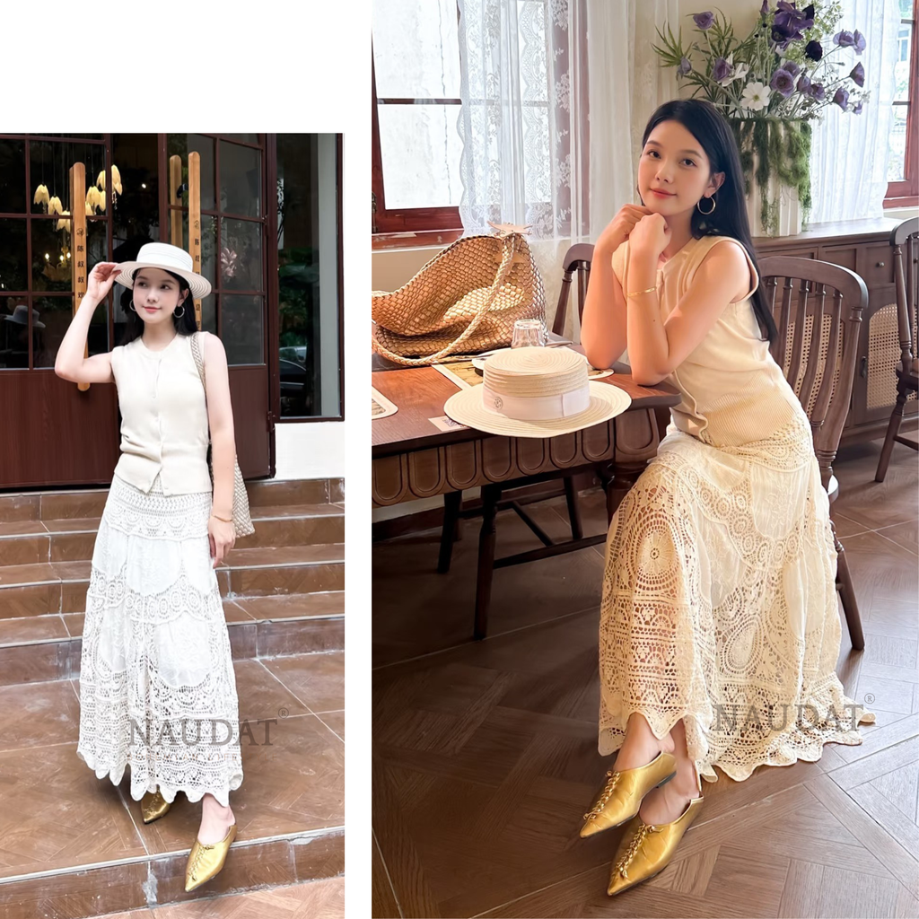 Chân váy xô ren boho