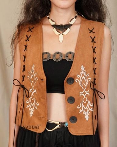 Áo Gile Da Lộn Cúc Đen