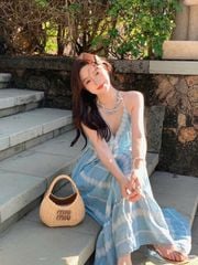 Đầm Vintage Xanh 2 dây - Bluebell