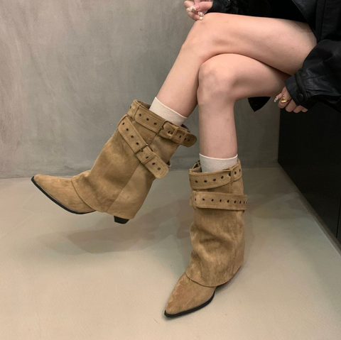 Giày Boots da lộn cổ bẻ