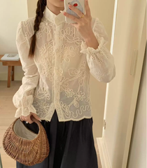 Áo Sơ Mi Xô Thêu Trắng Kem