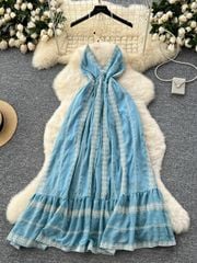 Đầm Vintage Xanh 2 dây - Bluebell
