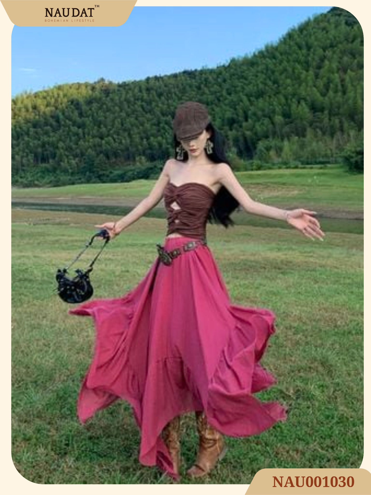 Chân Váy Boho Ráp Mảnh Dáng Xòe - Rusty Bloom