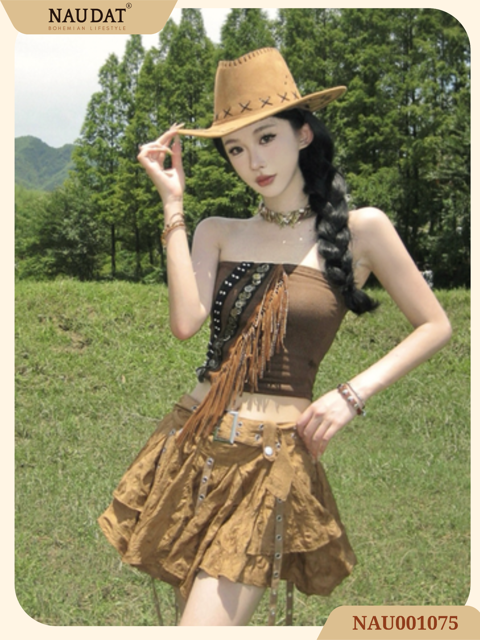 Áo Ống Boho Tua Rua Nâu