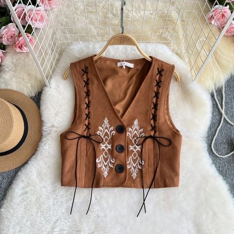 Áo Gile Da Lộn Cúc Đen