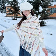 Khăn Choàng Ren Tua Rua- Kem Trắng Đỏ