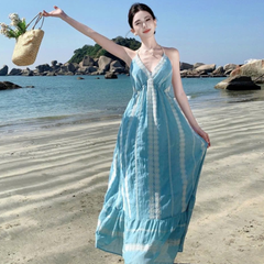 Đầm Vintage Xanh 2 dây - Bluebell