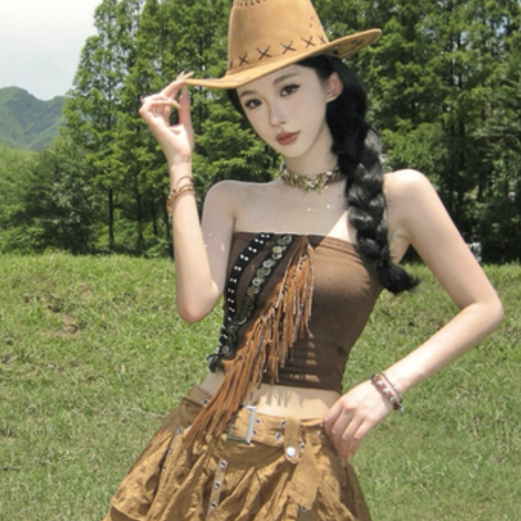 Áo Ống Boho Tua Rua Nâu