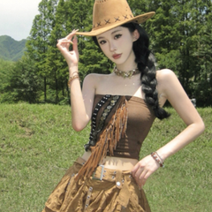 Áo Ống Boho Tua Rua Nâu