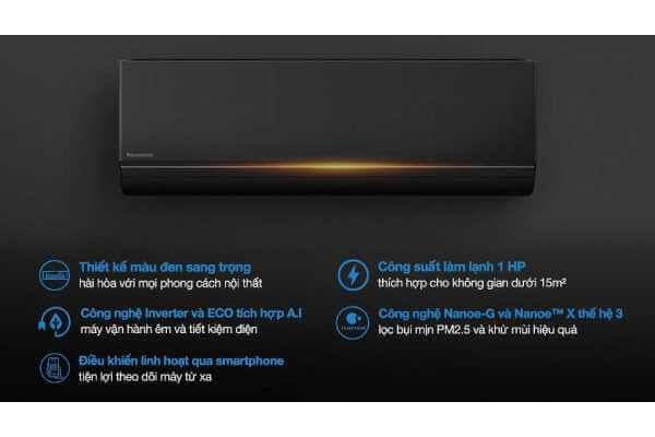 Điều Hòa Panasonic Inverter 9000BTU 1 Chiều AU9BKH-8 (Màu Đen Sang Trọng)