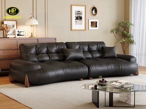 Sofa da màu đen văng dài sang trọng H-407